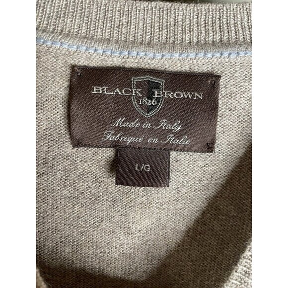 Black Brown 1826 Mens Sweater tan beige Merino Wool Knit Pullover Crewneck Sz L - Picture 2 of 7